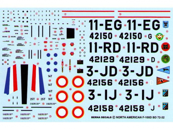 Decalques Berna decals BD72-32 North American F-100D couleur Française 1/72