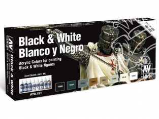 Vallejo Set Model Color 70151 Noir et Blanc - Black & White 8 x 17ml