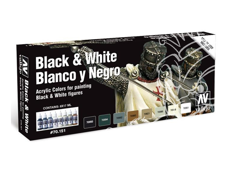 Vallejo Set Model Color 70151 Noir et Blanc - Black & White 8 x 17ml