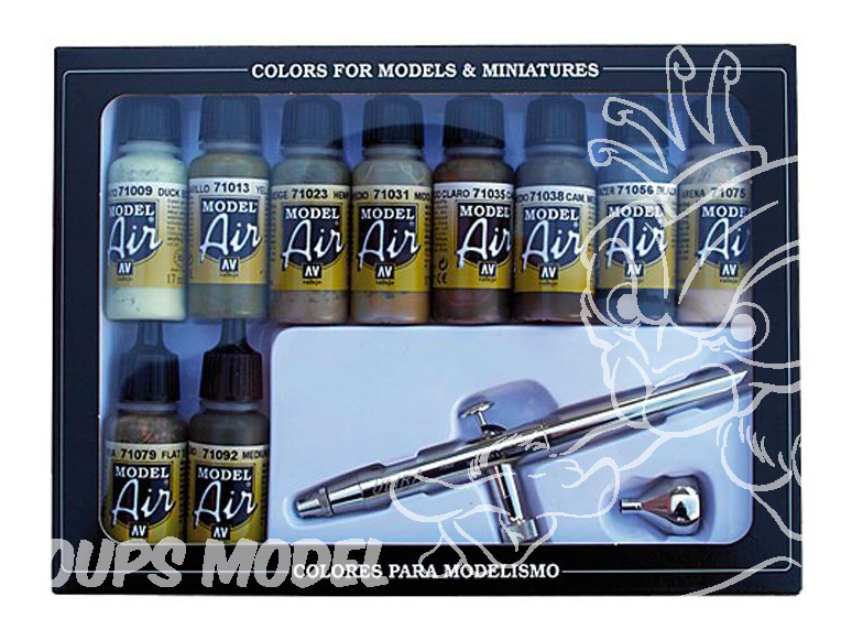 Vallejo Set Model Air 71168 Aerographe Ultra Harder & Steenbeck + Couleurs de camouflage 10 x 17ml