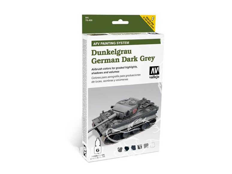 Vallejo Set Afv Painting system 78400 Dunkelgrau German Dark Grey 6 x 8ml