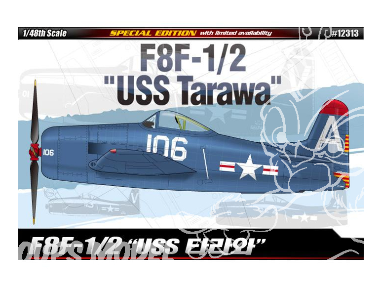 Academy maquette avion 12313 Grumman F8F-1/2 Bearcat USS Tarawa Edition Speciale 1/48