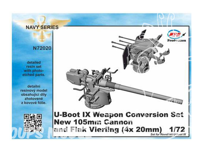 Cmk kit d'amelioration N72020 U-BOOT IX Set De Conversion De L’armement De Pont Nouveaux Canons De 105mm Et FlaK Vierling 1/72