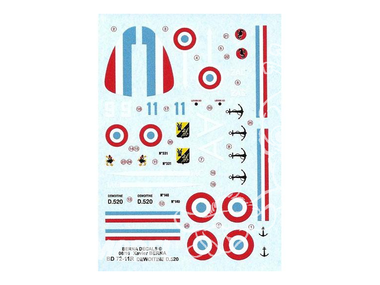 Decalques Berna decals BD72-11R Dewoitine D.520 1/72