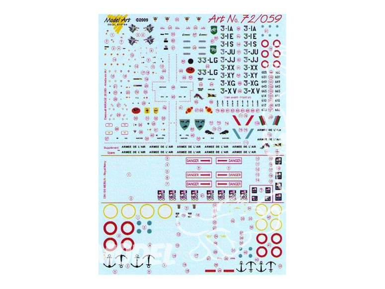 Decalques Model Art 72/059 Mirage 2000 Piasecki HUP-2 et EH-101 merlin 1/72