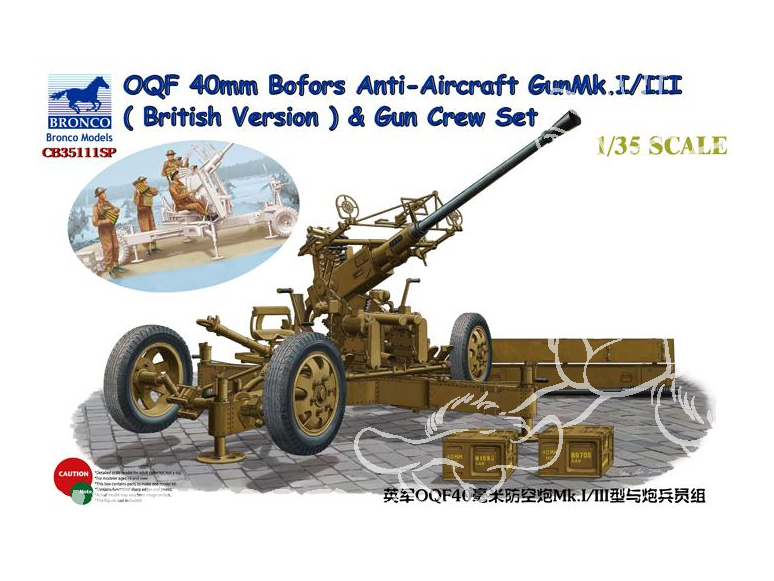 Bronco maquette militaire CB 35111SP Canon Anti-Aérien Bofors 40mm OQF Mk.I/III Britannique avec Equipage 1/35