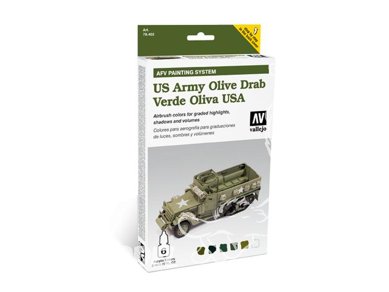 Vallejo Set Afv Camouflage colors 78402 US Olive Drab - Vert Olive USA 6 x 8ml