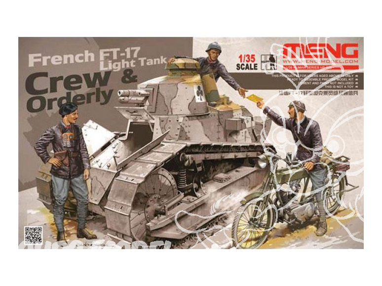 Meng maquette militaire HS-005 EQUIPAGE DE CHAR FT-17 FRANCAIS 1918 avec MOTOCYCLETTE 1/35