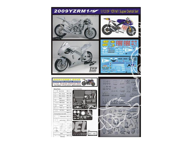 Top Studio amélioration MD29009 Super Detail Set pour la YZR-M1 46 de 2009 kit Tamiya 1/12