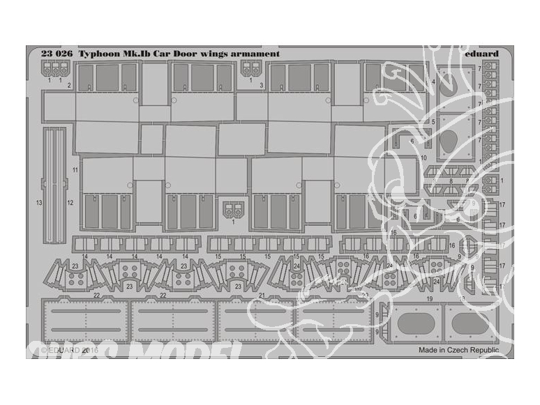 Eduard photodecoupe avion 23026 Armement d'ailes Typhoon Mk.Ib Car Door Airfix 1/24