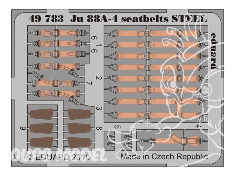 EDUARD photodecoupe avion 49783 Harnais métal Junkers Ju 88A-4 Icm 1/48