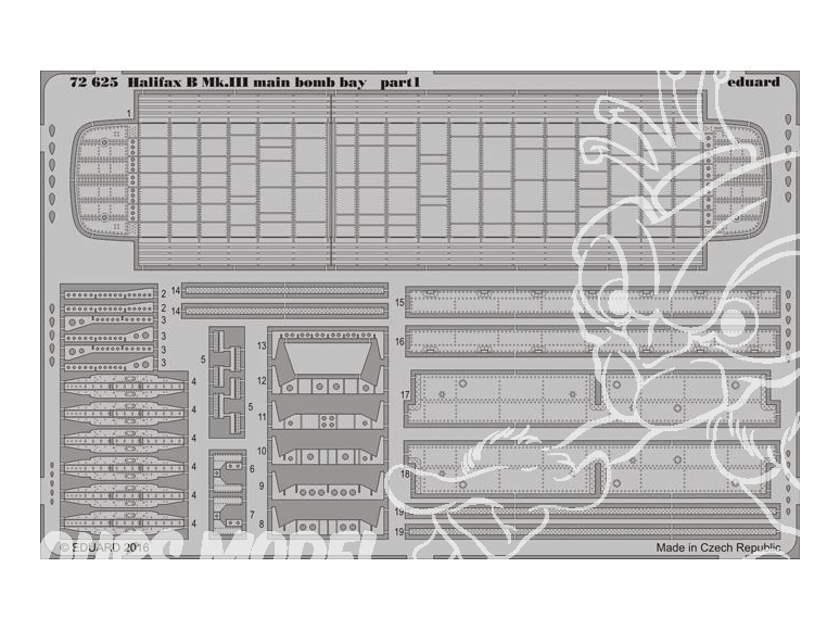 Eduard photodecoupe avion 72625 Halifax B Mk.III Main Bomb Bay Revell 1/72
