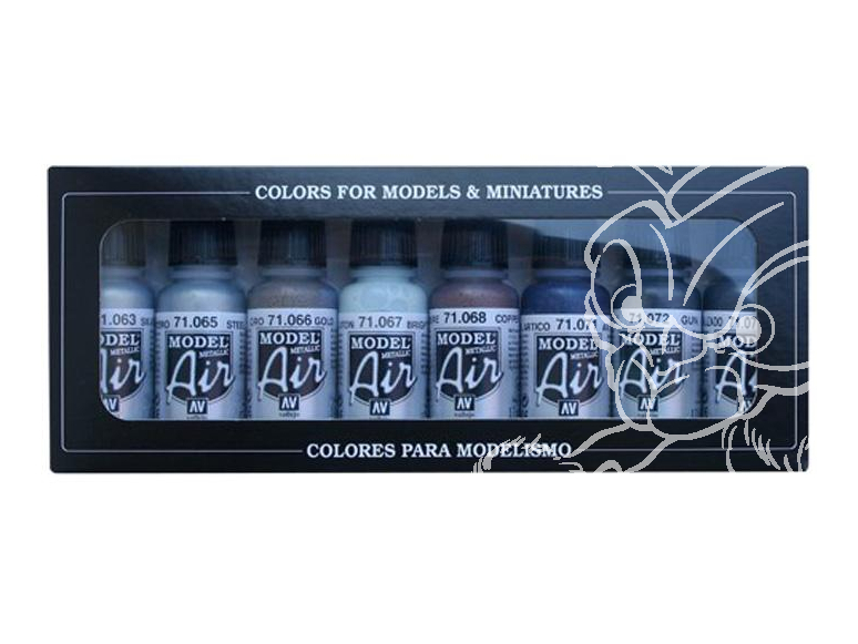 Vallejo Set Model Air 71176 Couleurs metalliques 8 x 17ml