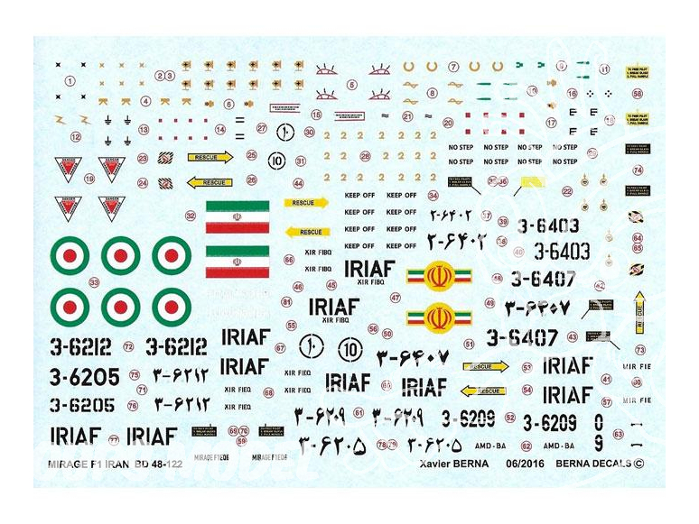 DECALQUES BERNA DECALS BD48-122 Dassault Mirage F1 Iran Air Force 1/48