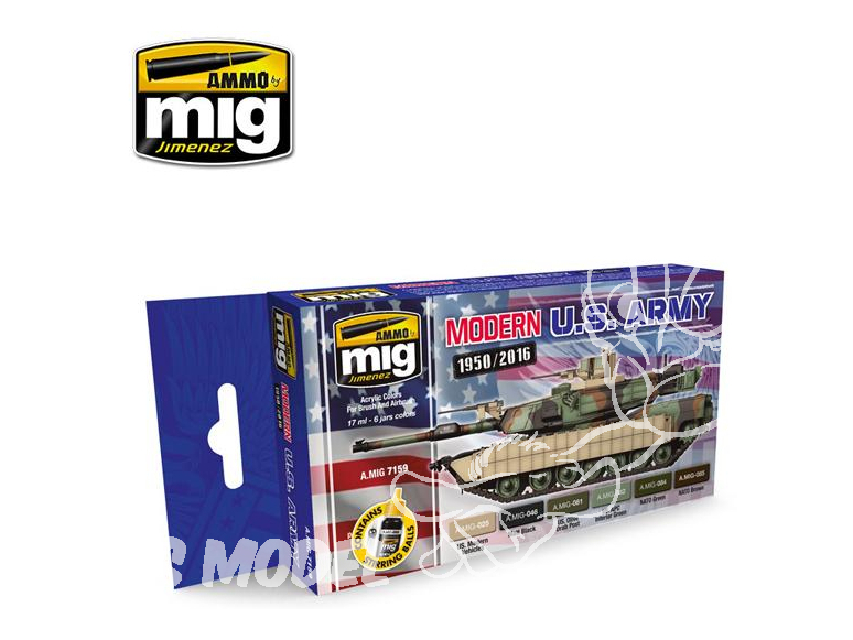 MIG set peinture maquette 7159 US Army Moderne 6 x 17ml