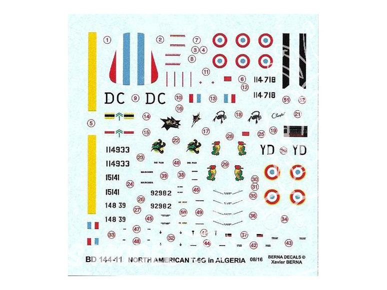 Decalques Berna decals BD144-11 North American T-6G en Algerie 1/144