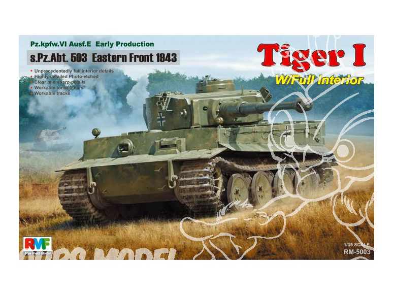 Rye Field Model maquette militaire 5003 Tigre I Début de production Front Est 1943 Interieur complet 1/35