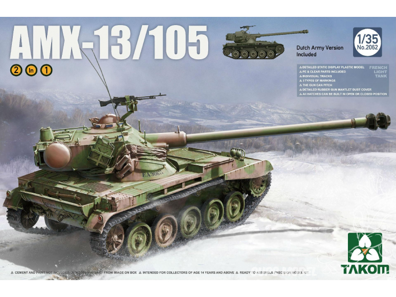 Takom maquette militaire 2062 Char leger Français AMX-13/105 2 En 1 1/35
