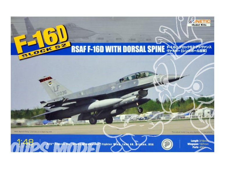 Kinetic maquette avion K48007 F-16D Block 52 Singapore AF Advanced Viper A (avec epine dorsale) 1/48