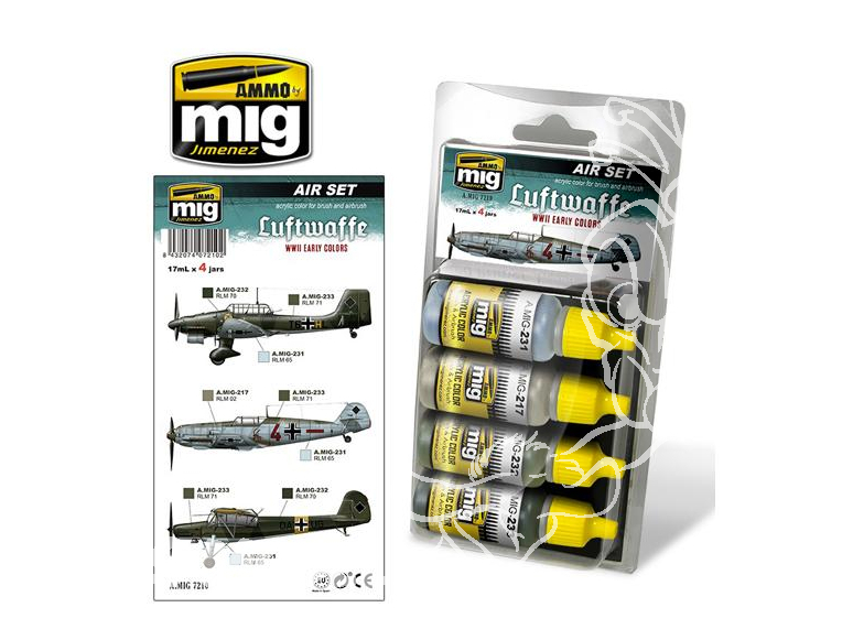 MIG peinture 7210 Set couleurs Luftwaffe WWII Début de guerre 4 x 17ml