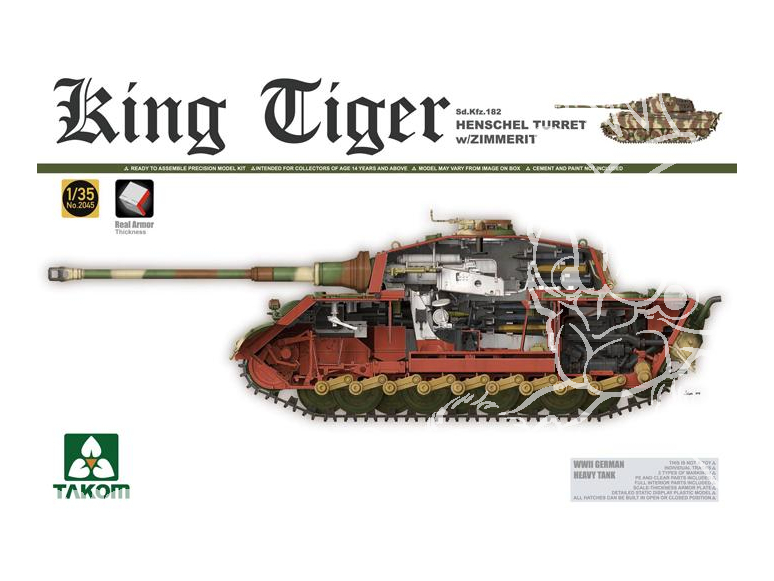 Takom maquette militaire 2045 King Tiger tourelle Henschel avec Zimmerit 1/35