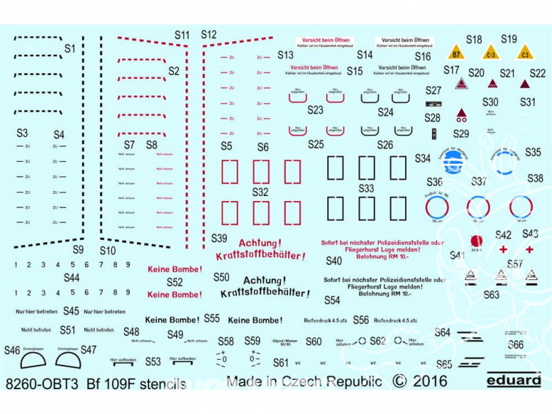 Eduard Decalques avion D48026 Marquages Bf 109F (Stencils) 1/48