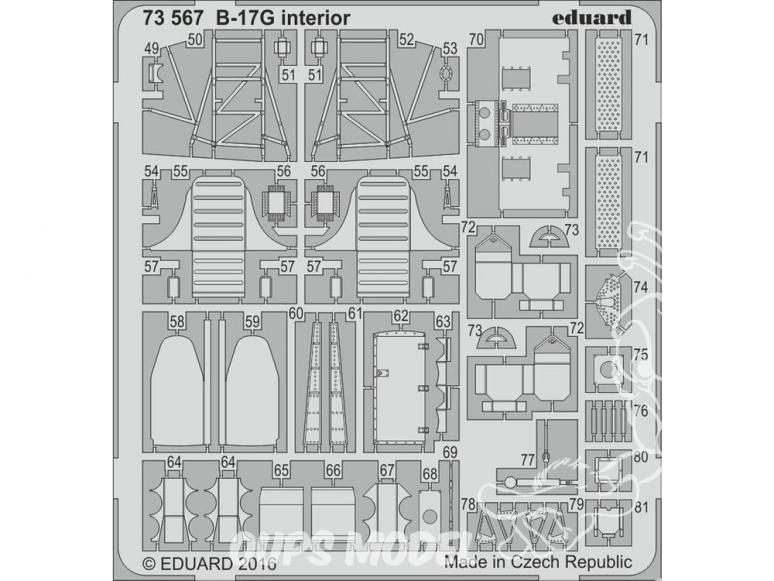 Eduard photodecoupe avion 73567 Interieur cockpit B-17G Airfix 1/72