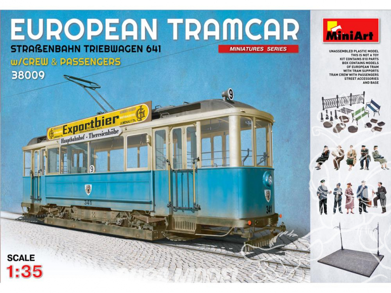 Mini Art maquete militaires 38009 Tram Européen (StraBenbahn Triebwagen 641) avec base et passagers 1/35