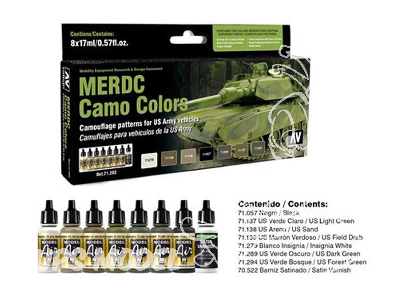Vallejo Set Model Air 71202 Couleurs camouflage MERDC US Army 8 x 17ml