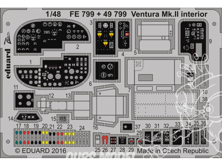 EDUARD photodecoupe avion FE799 Zoom Interieur Lockheed Ventura Mk.II Revell 1/48