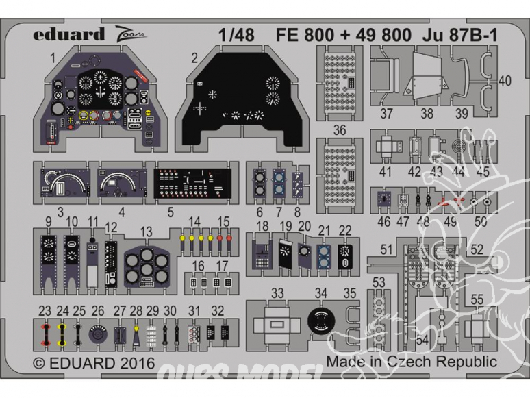 EDUARD photodecoupe avion FE800 Zoom Interieur Junkers Ju 87B-1 Airfix 1/48