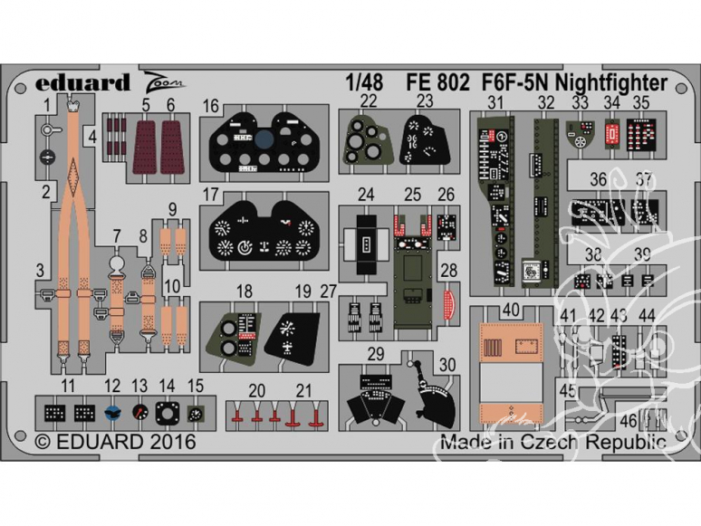 EDUARD photodecoupe avion FE802 Zoom Interieur Grumman F6F-5N Nightfighter Hellcat Eduard 1/48