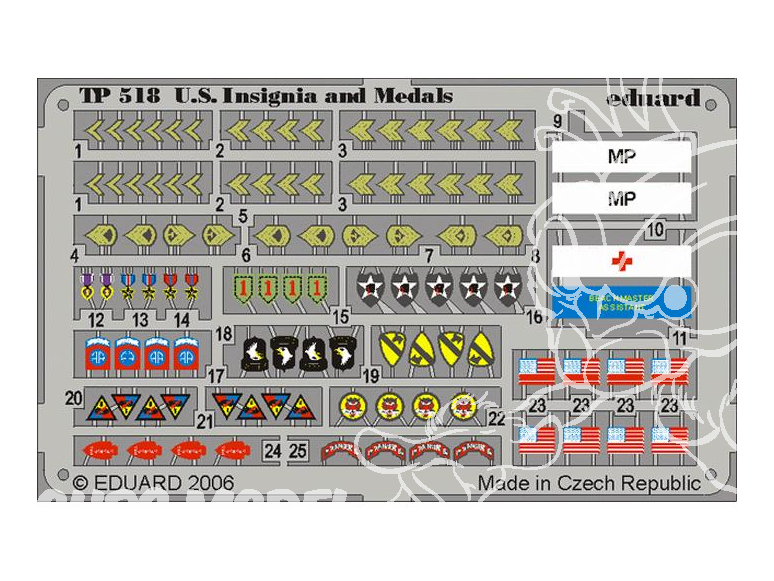 Eduard photodecoupe TP518 Insignes et medailles US WWII 1/35