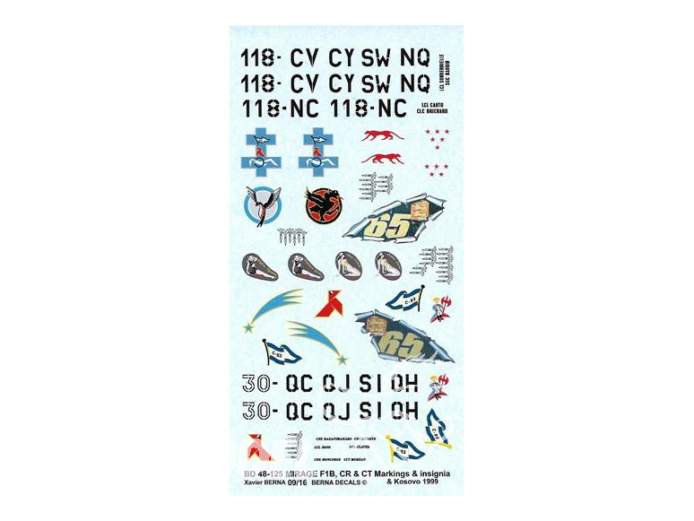 DECALQUES BERNA DECALS BD48-125 Mirage F1B CR et CT marquage et insigne avec Kosovo 1999 1/48