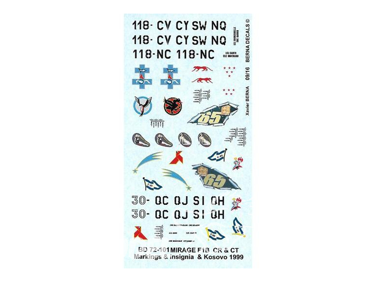 DECALQUES BERNA DECALS BD72-101 Mirage F1B CR et CT marquage et insigne avec Kosovo 1999 1/48