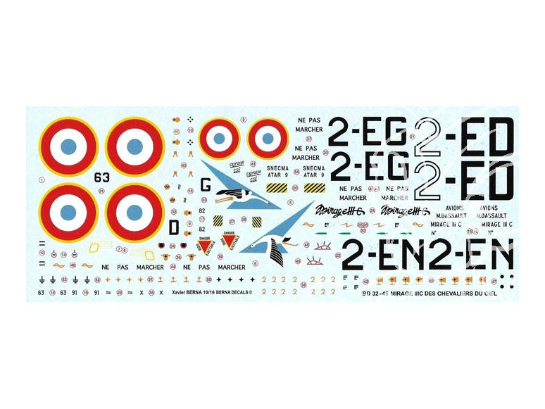 DECALQUES BERNA DECALS BD32-45 Mirage IIIC Les Chevaliers du ciel 1/32