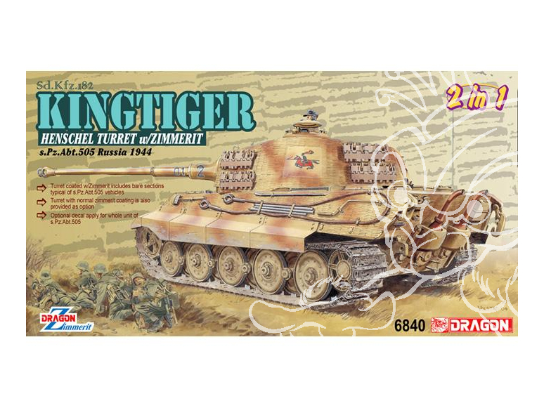 Dragon maquette militaire 6840 Kingtiger tourelle Henschel avec Zimmerit 2in1 1/35